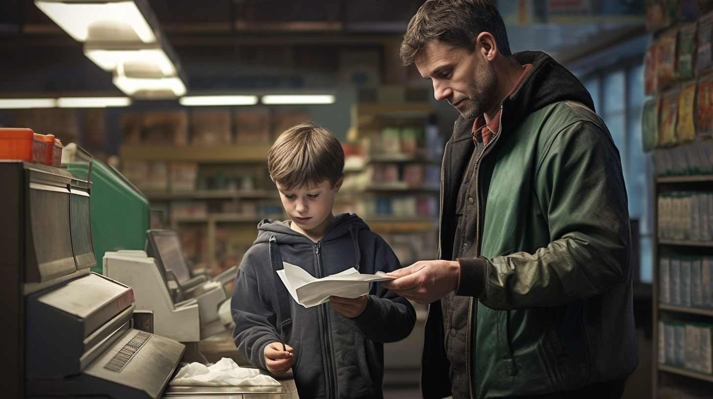 Man and Son Making Mobile Payment