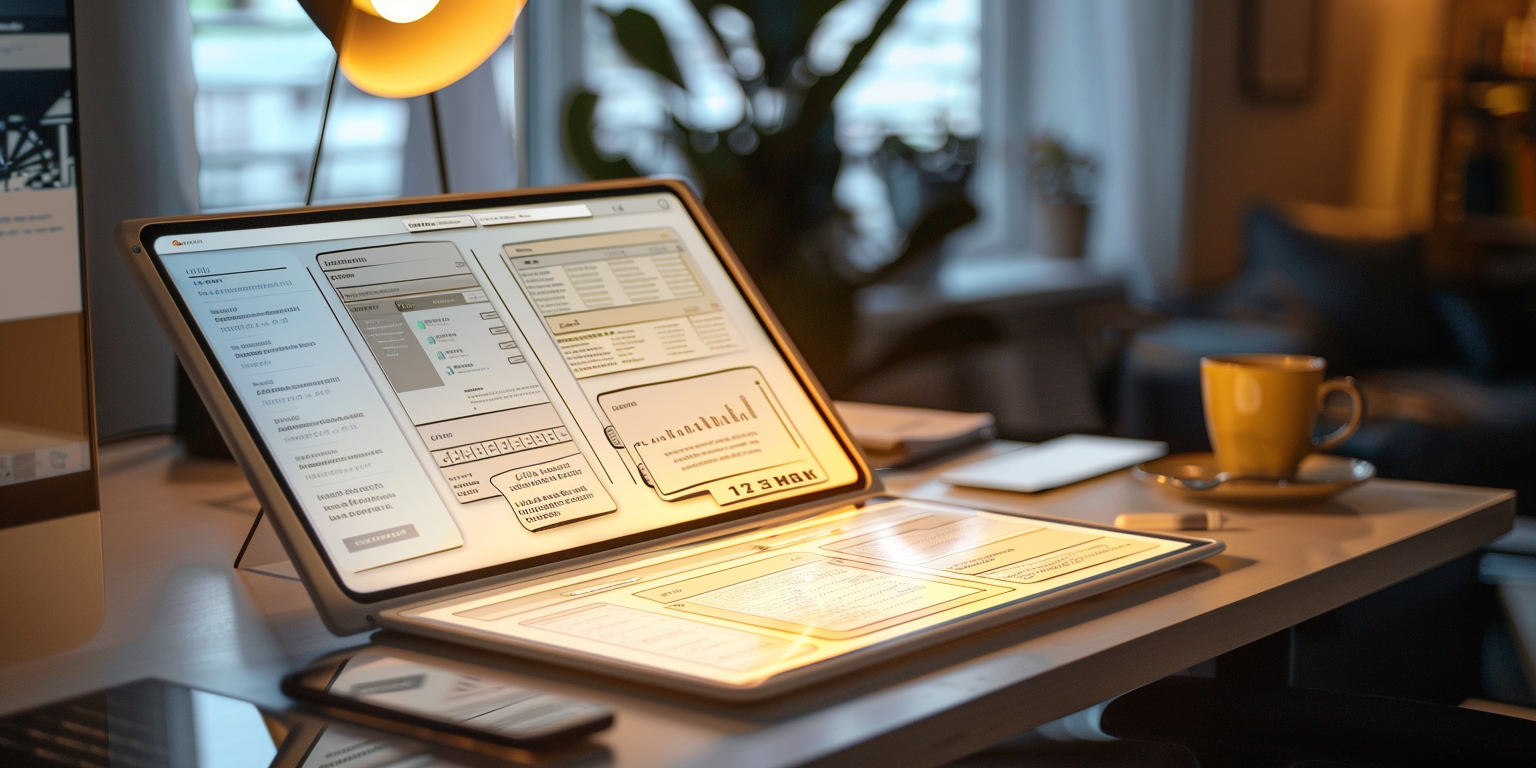 E-ink device wireframes layout