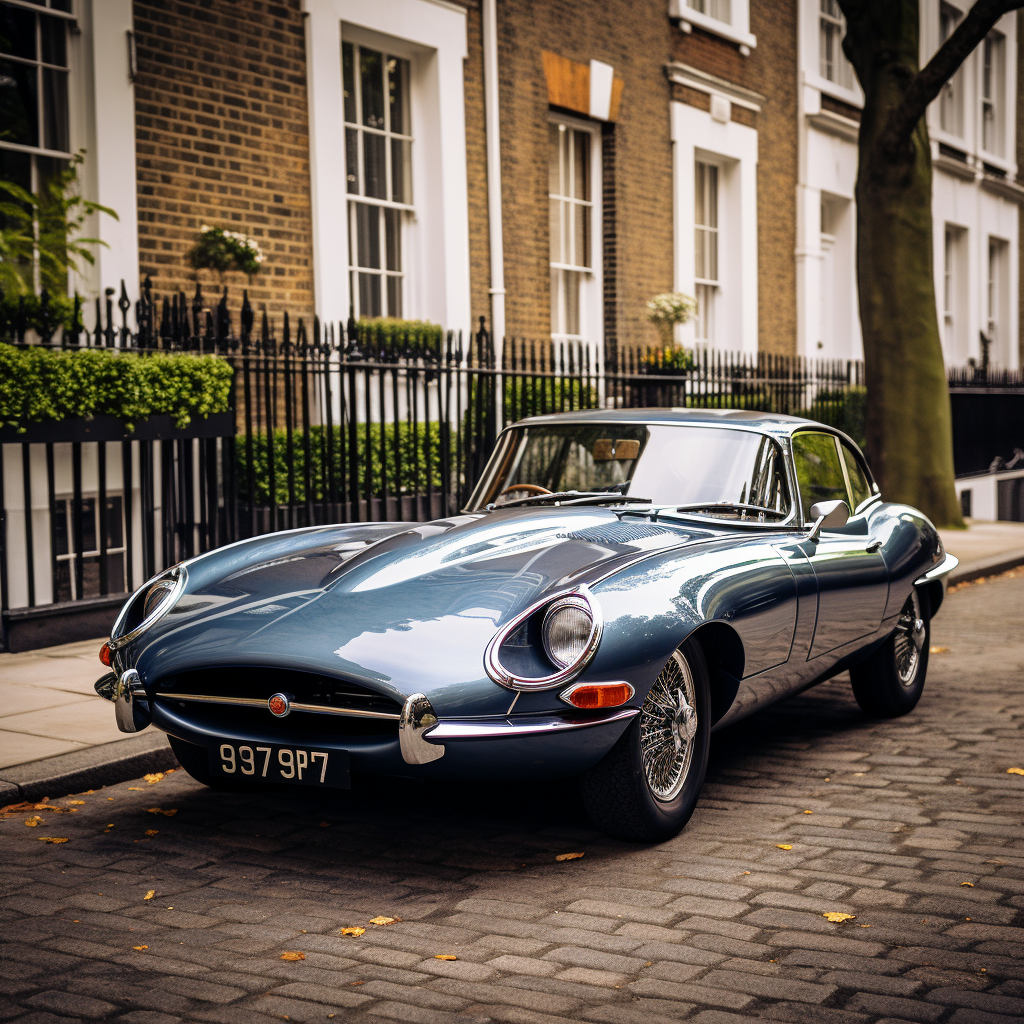 Classic E-Type Jaguar parked in London