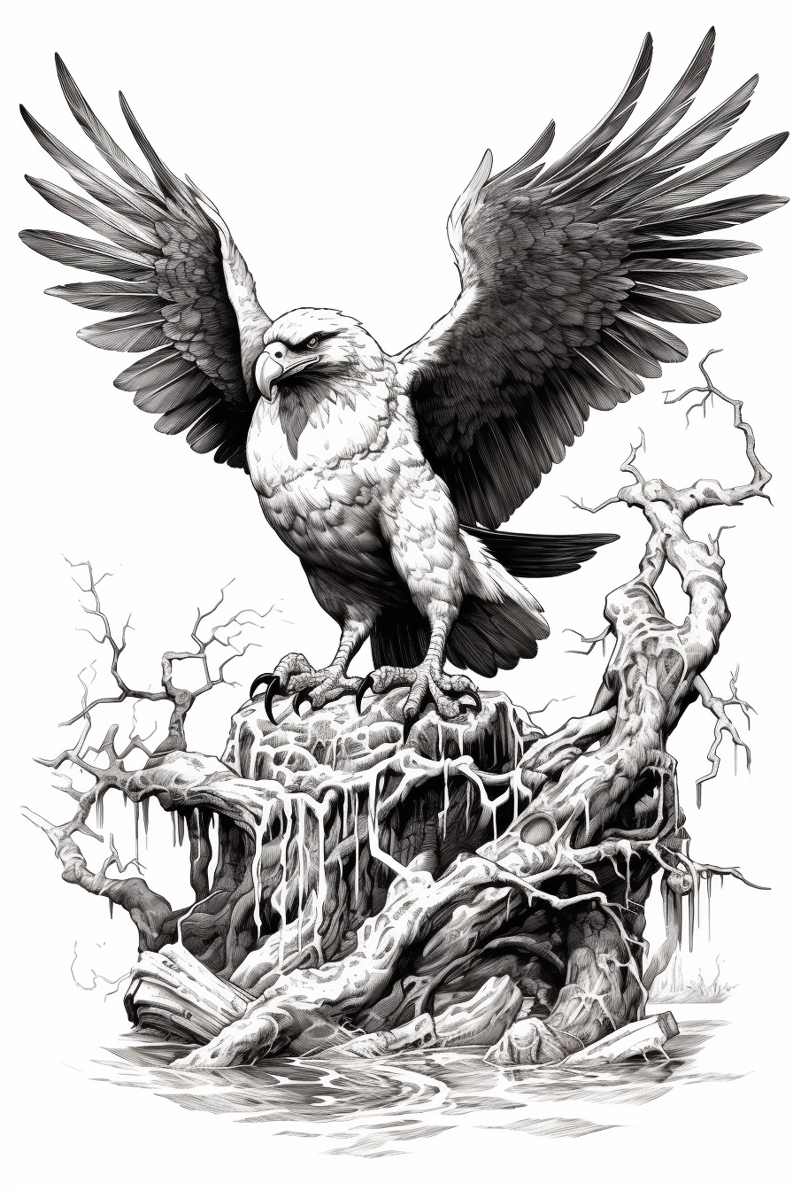 Eagle catching snake illustration