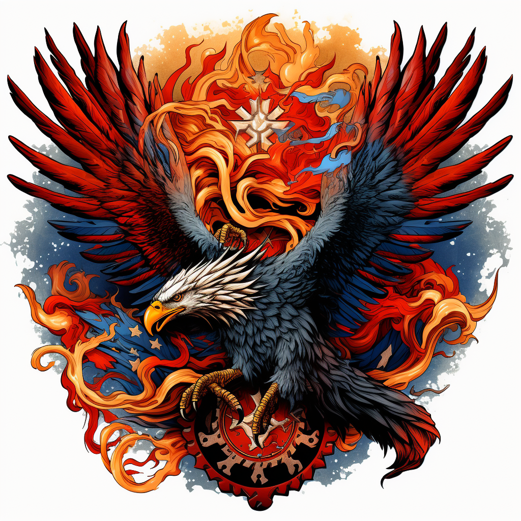 Colorful vintage eagle fighting dragon tattoo