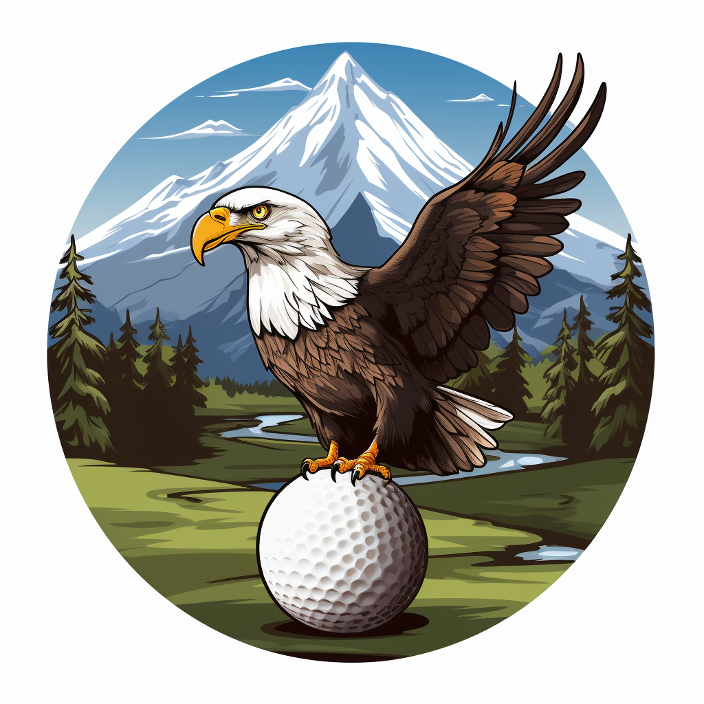 Eagle on Golf Ball with Mountains