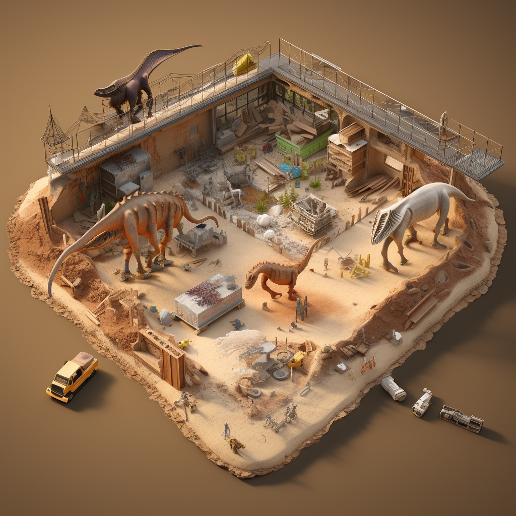 Excavation pit with dinosaur bones