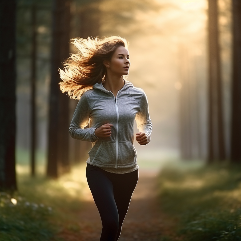 Woman Jogging in European Forest