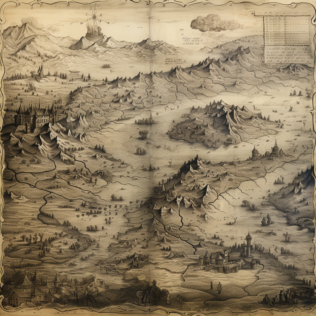 Detailed etching of early world map