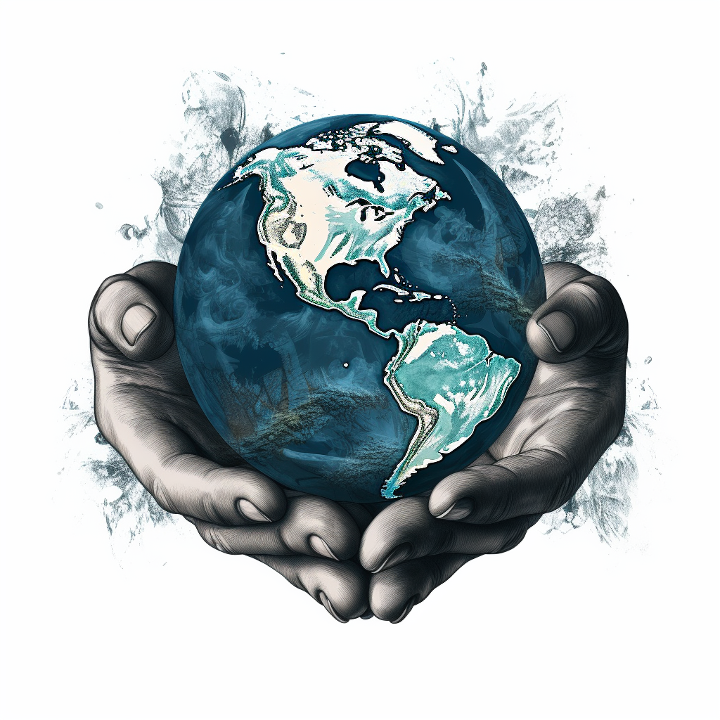 Graphic illustration of Earth in hands