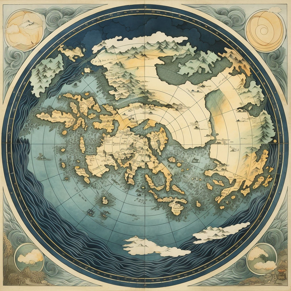 Earth Map in Hokusai's Woodblock Style