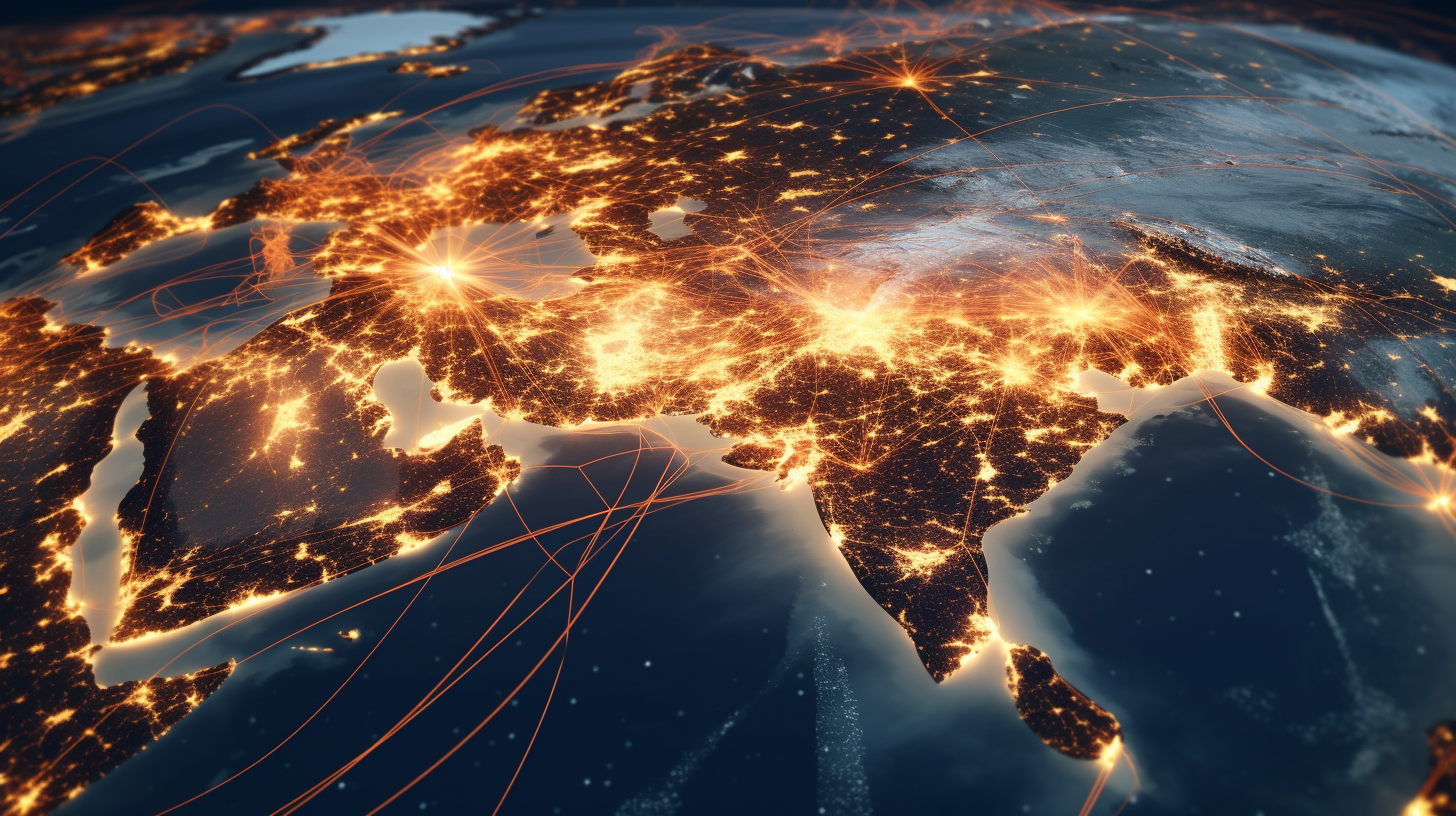 Earth's Perspective with Geopolitical Borders and Data Connections in Asia