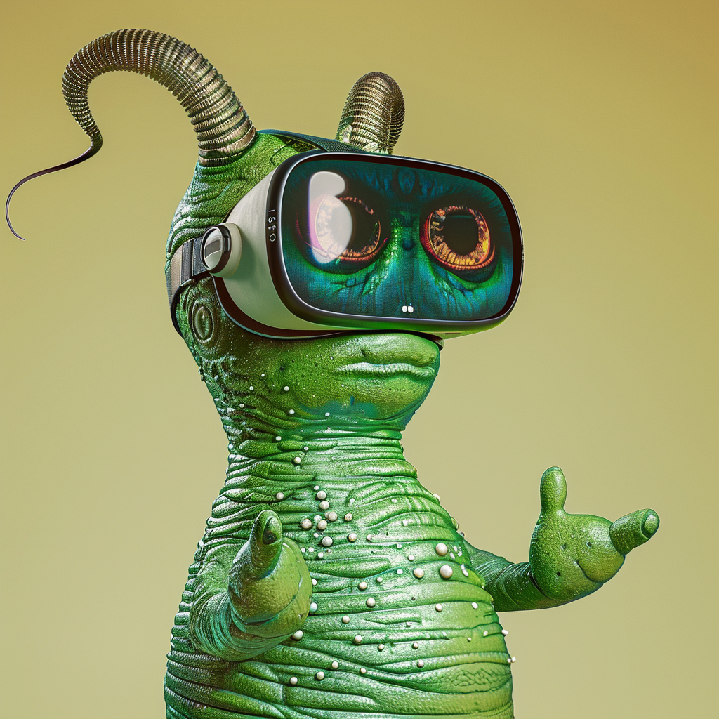 Green Earthworm wearing VR headset