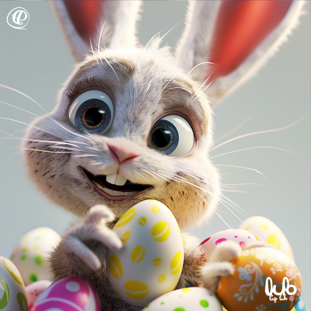 Cartoon Easter Bunny with Eggs