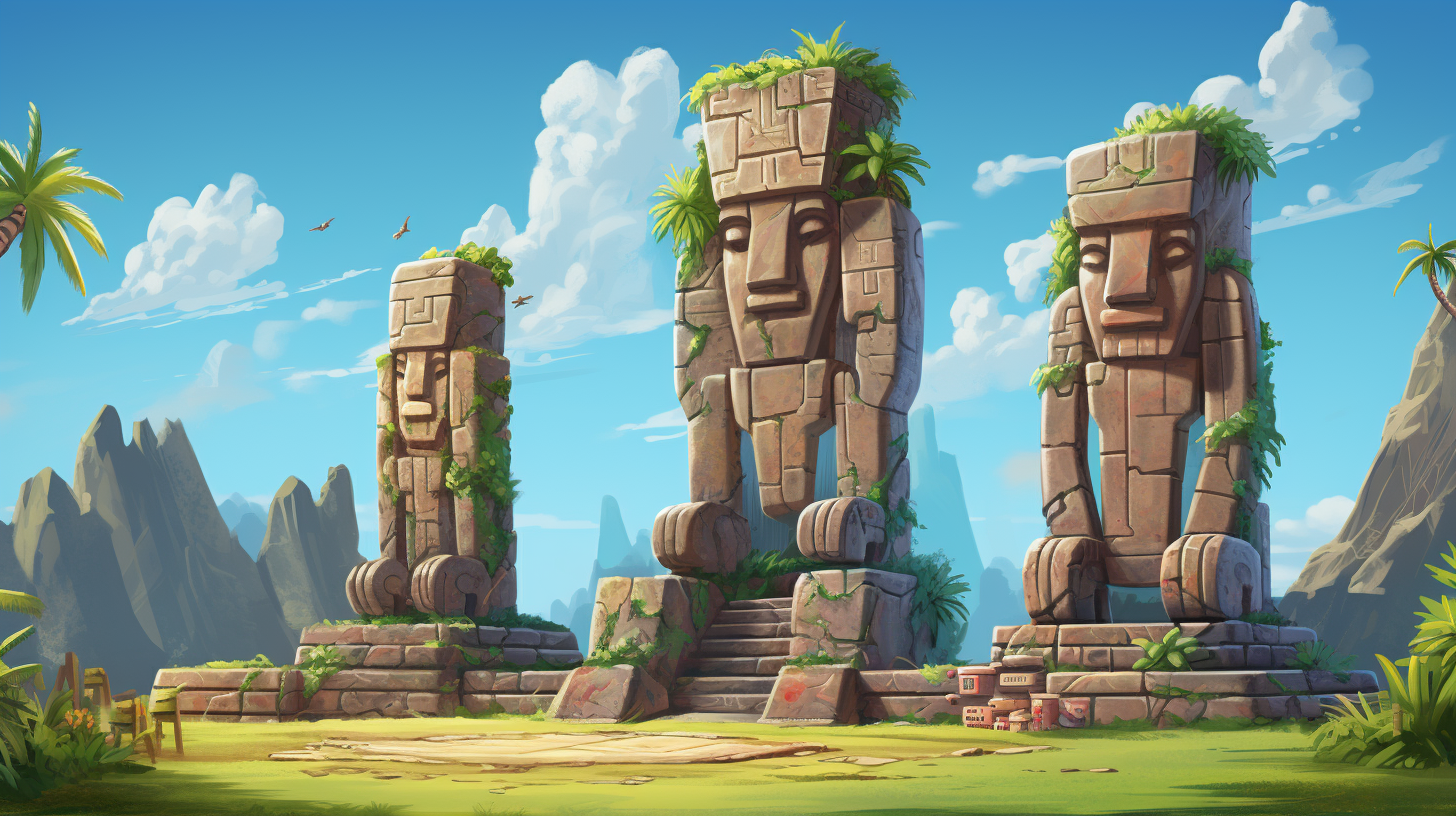 Easter Island character architect with palace in toyism art