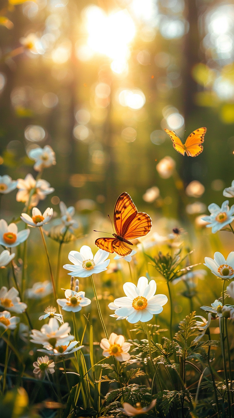 Forest meadow with white flowers