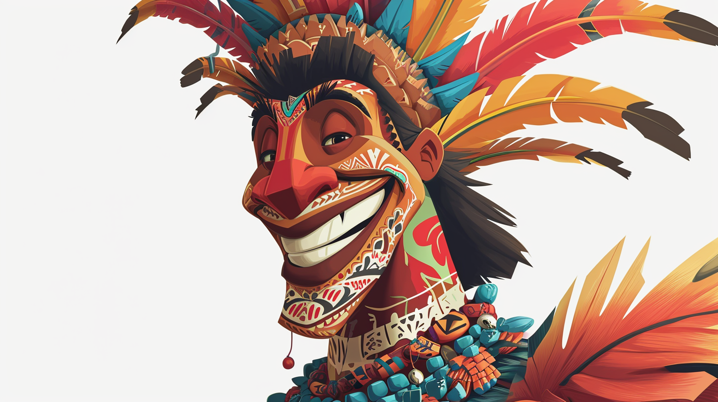 Smiling Chief with Feathers Cartoon