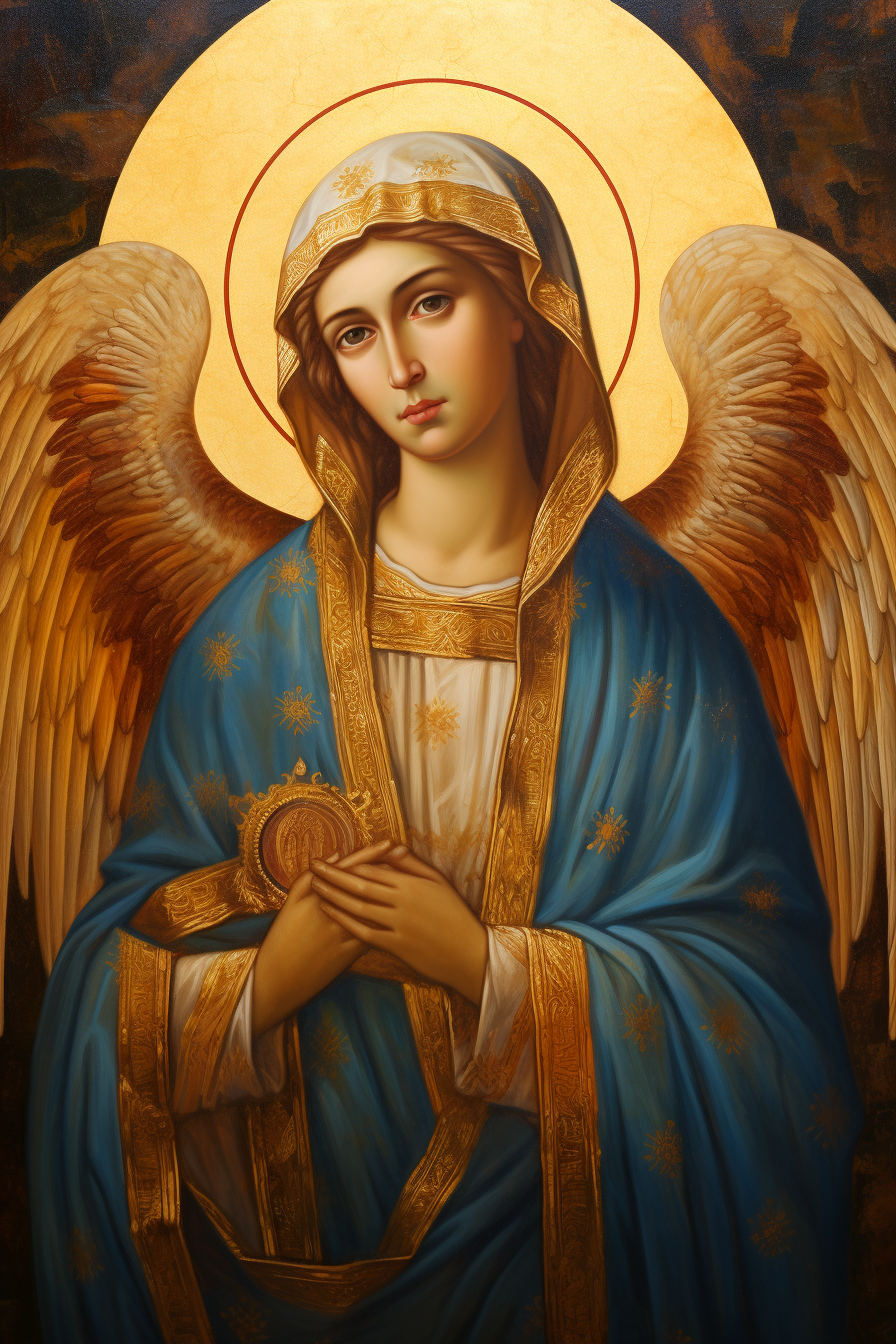 Golden halo portrait of Mary Angel