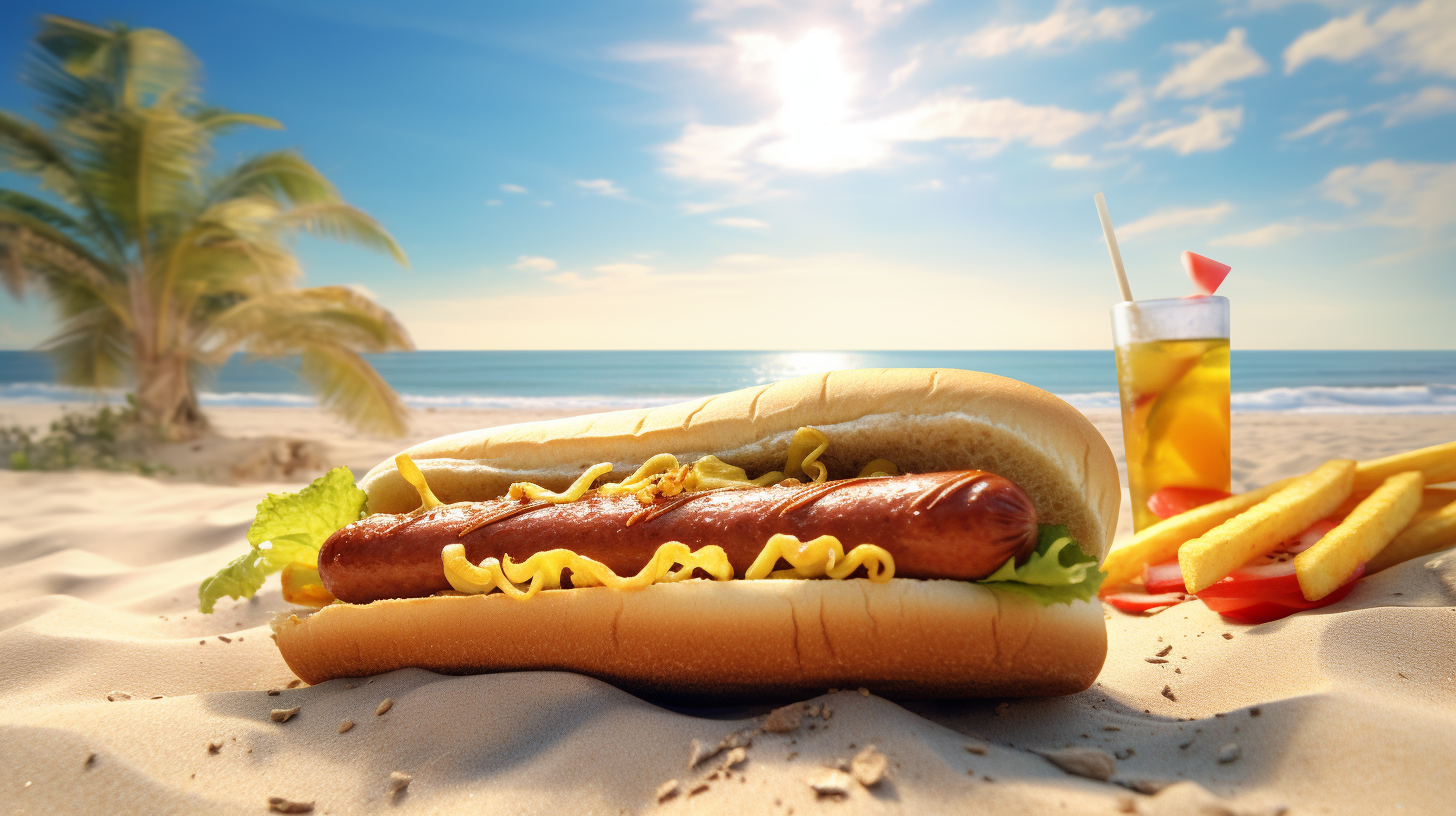 Delicious hot dog enjoyed at the beach