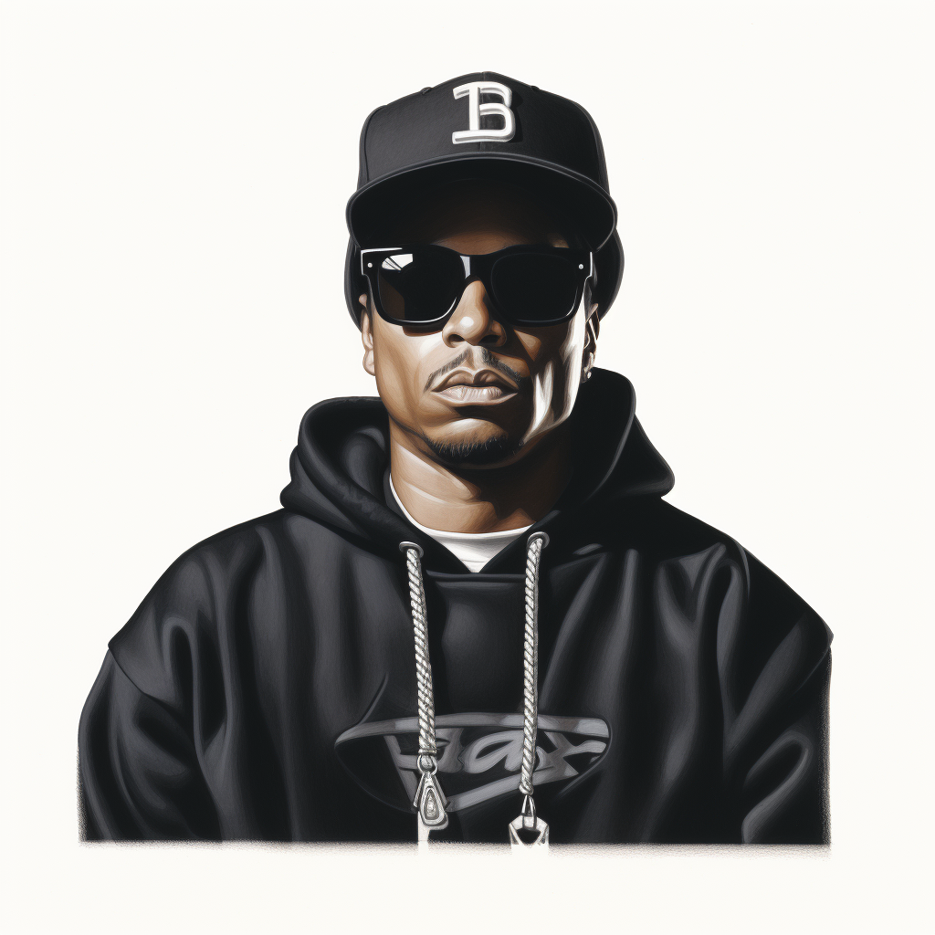 Eazy E portrait with LA Raiders cap and shades