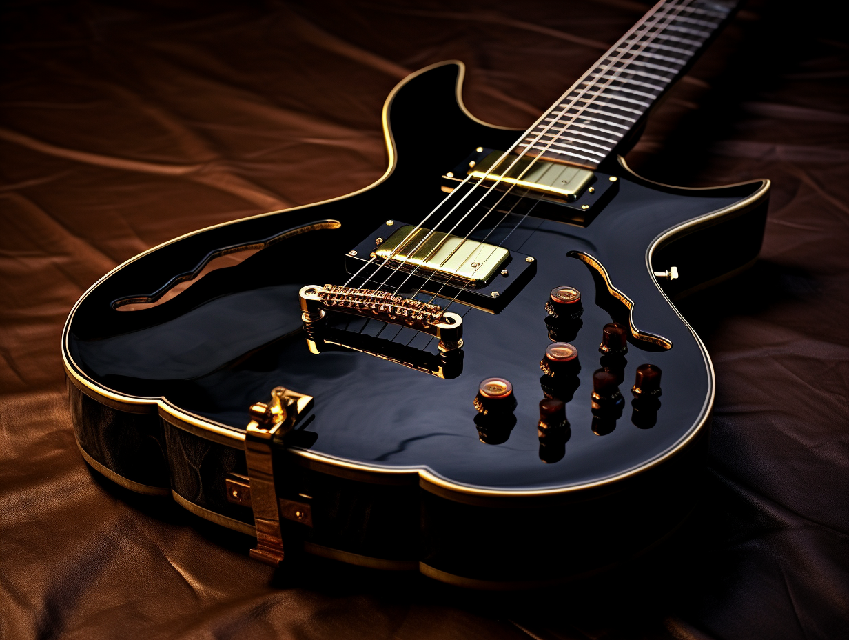 Beautiful ebony electric guitar with small fret inlays