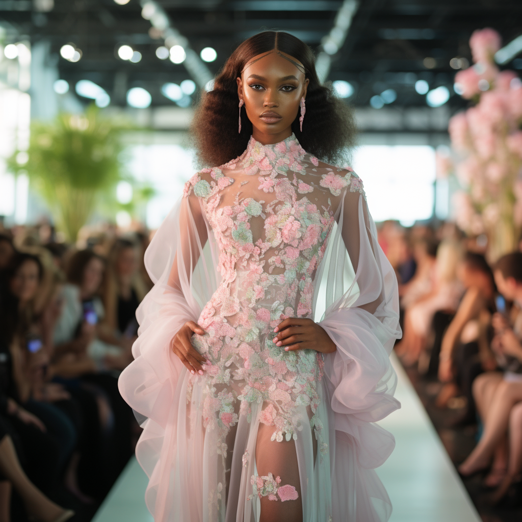 Ebony girl model with straight hair on the runway