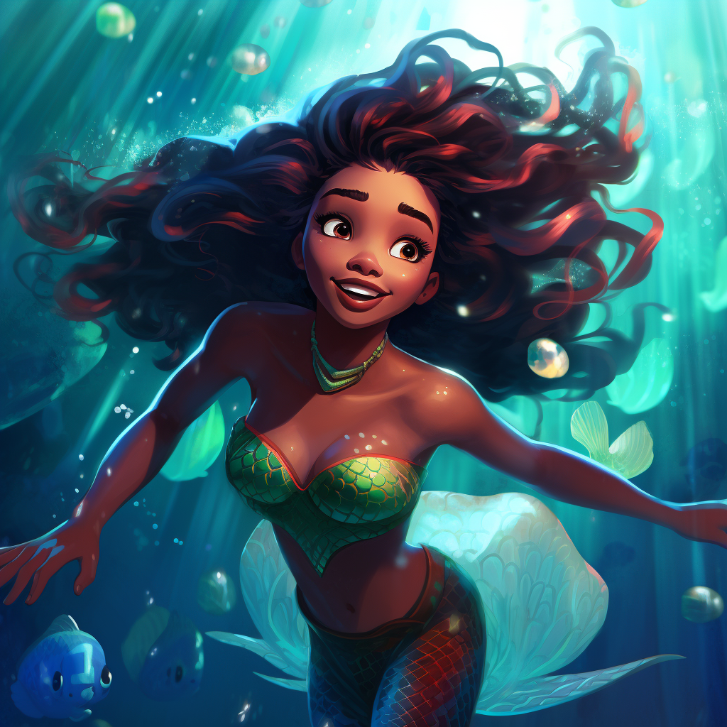 Ebony mermaid swimming in the ocean