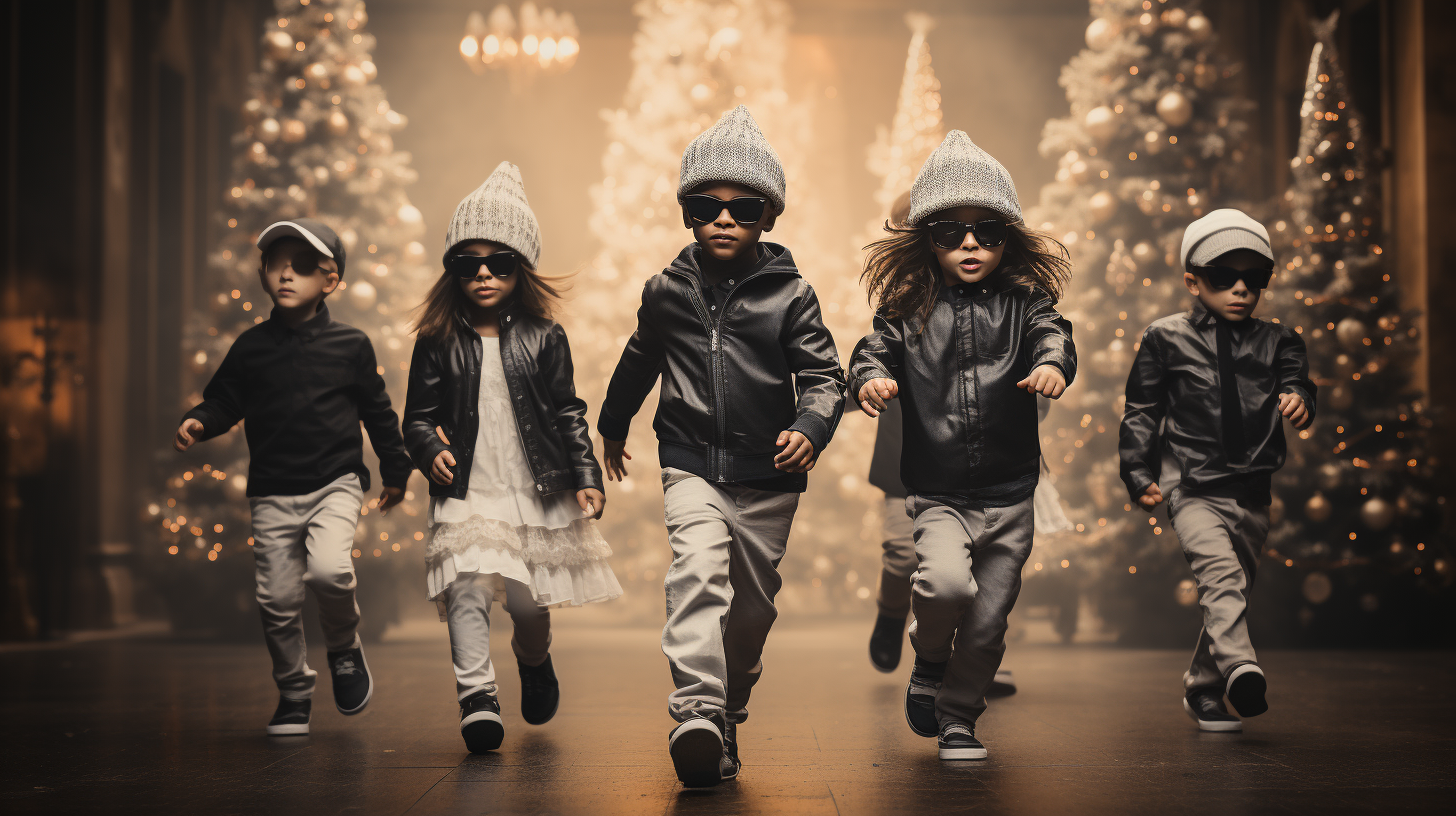 Eccentric children performing a Christmas dance on stage