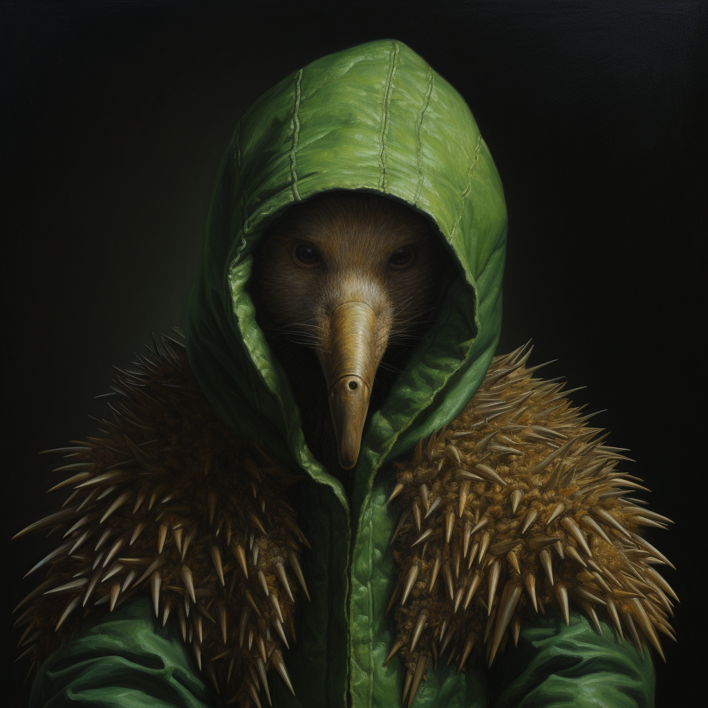 Echidna man wearing green hood