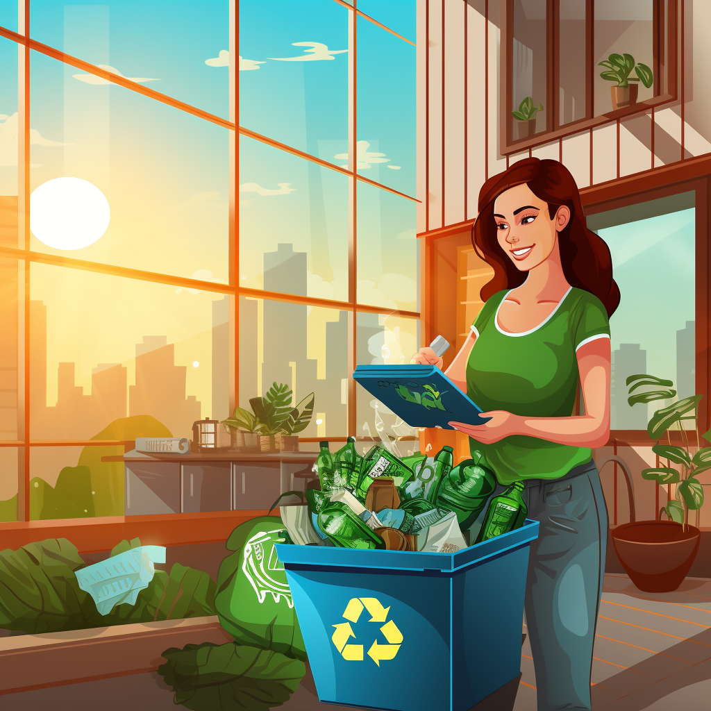 Young woman recycling items in eco-friendly apartment