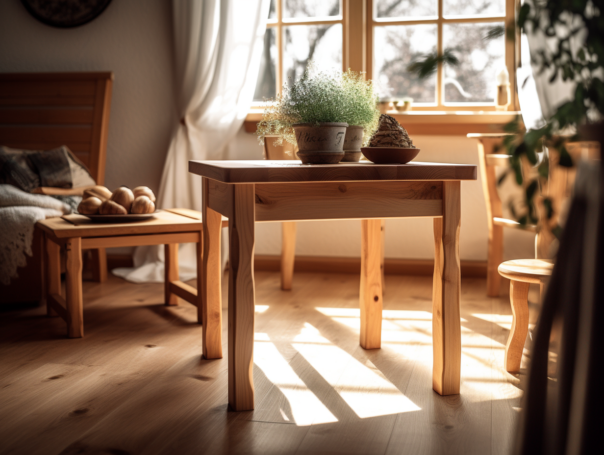 Eco-friendly natural wood furniture in a home