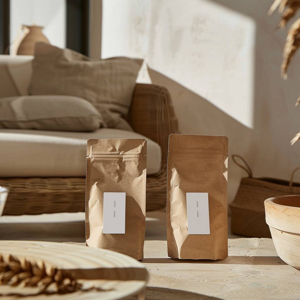 Eco packaging mockup in living room