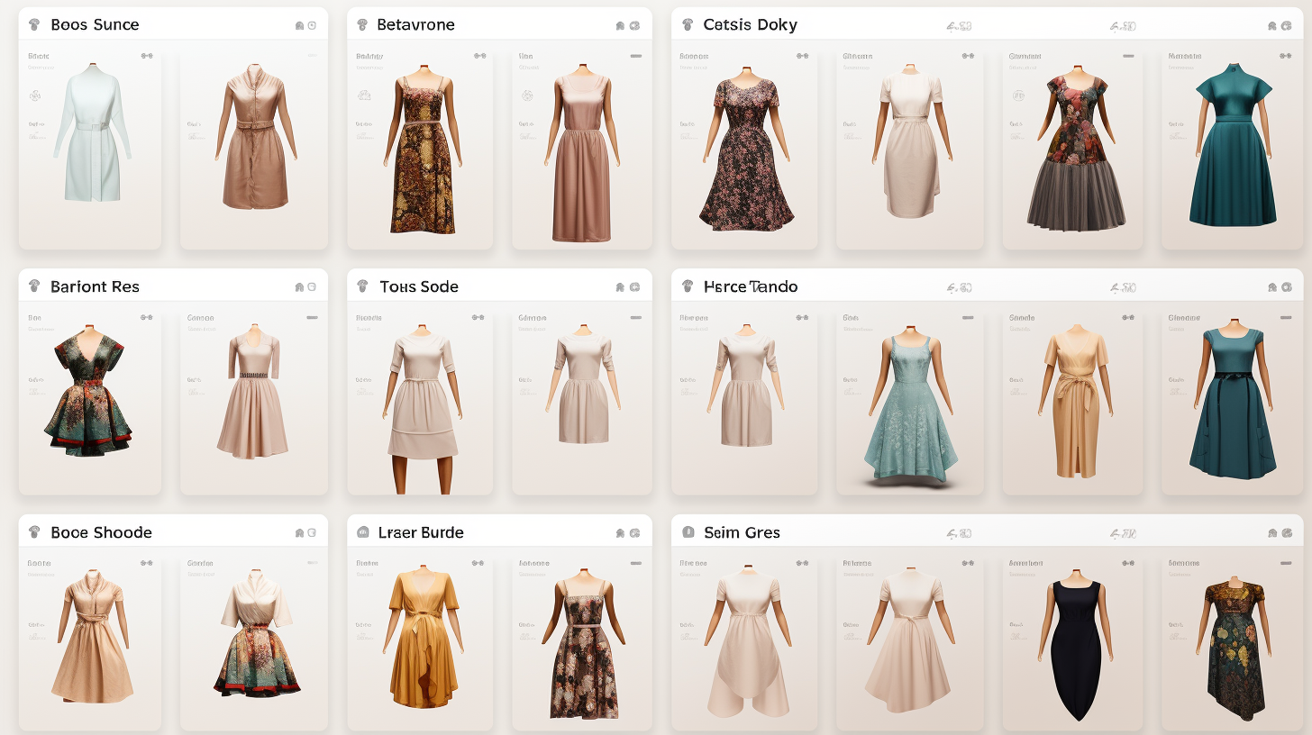 Ecommerce Rows with Card Thumbnails Displaying Dresses and Kimonos