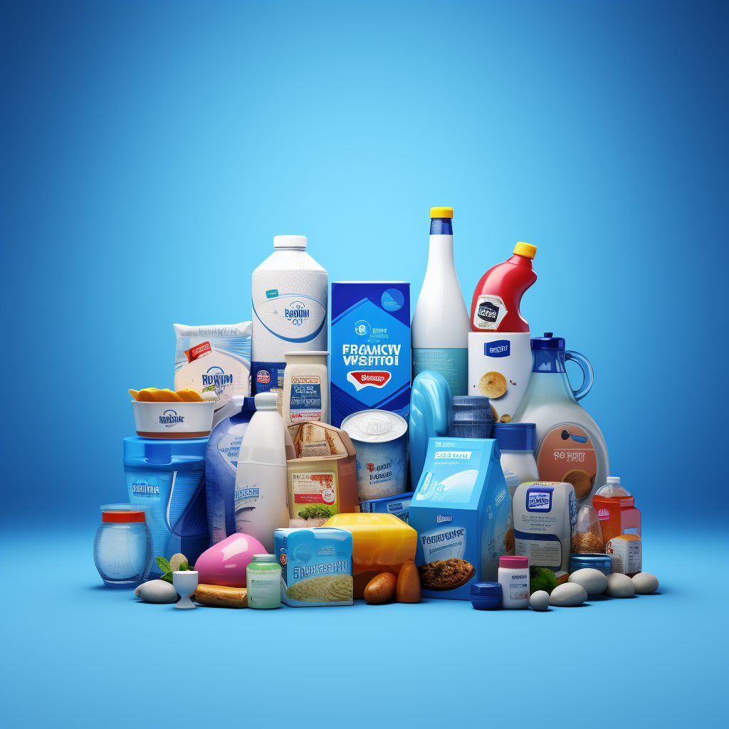 Generic products on blue background