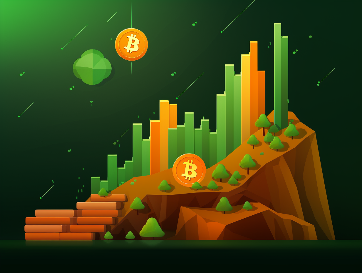 Illustration showing economy and cryptocurrencies growth