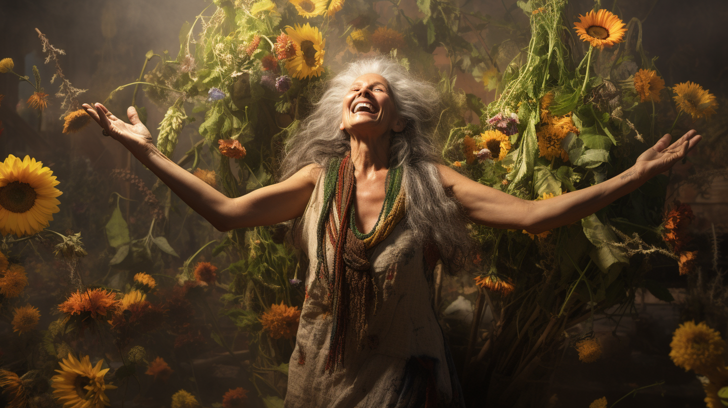 Woman in ecstasy during a plant medicine ceremony