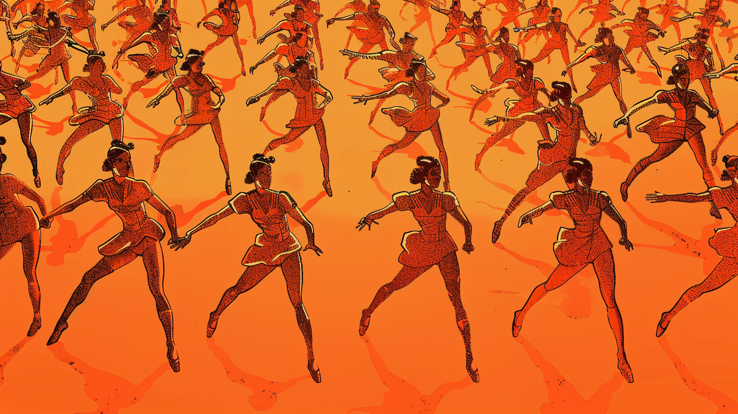 Robotic Woman Ballet Dancers in Orange