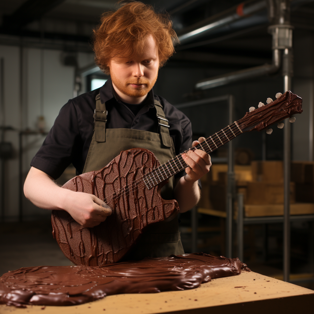 Ed Sheeran playing a chocolate guitar