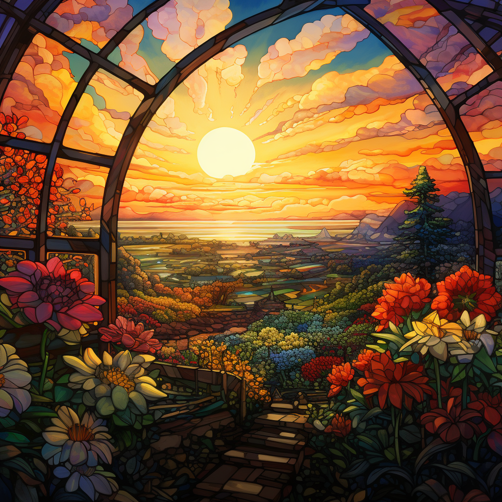 Beautiful Sunset Over Eden's Stained Glass Garden