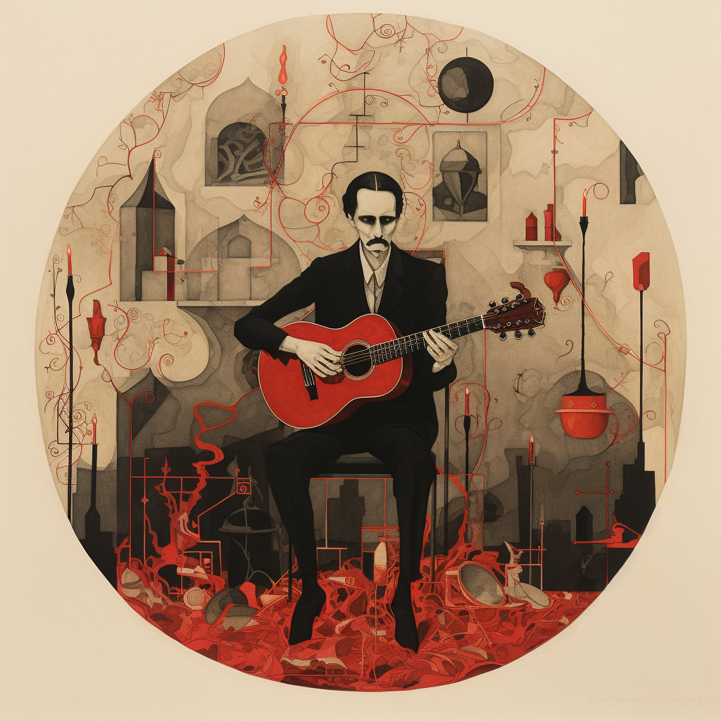 Edgar Allen Poe playing Gretsch: nostalgic art