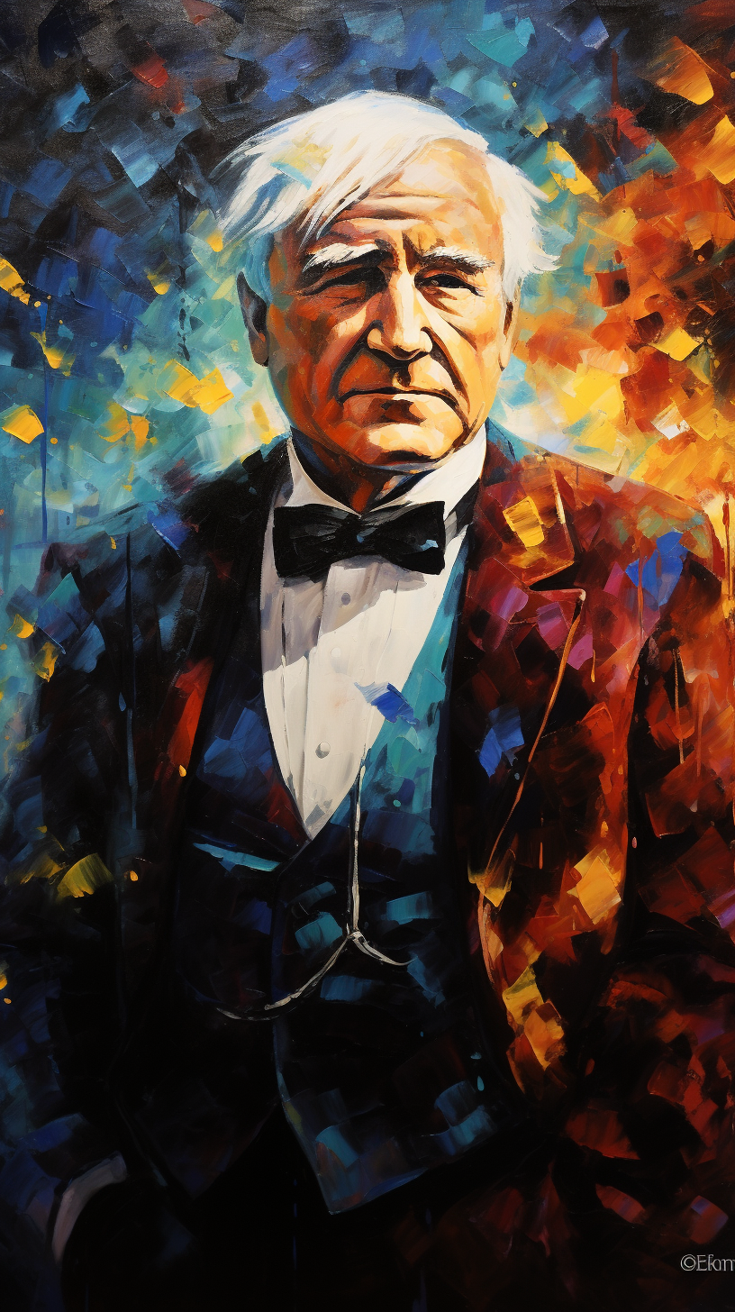 Colorful palette knife painting of Thomas Edison