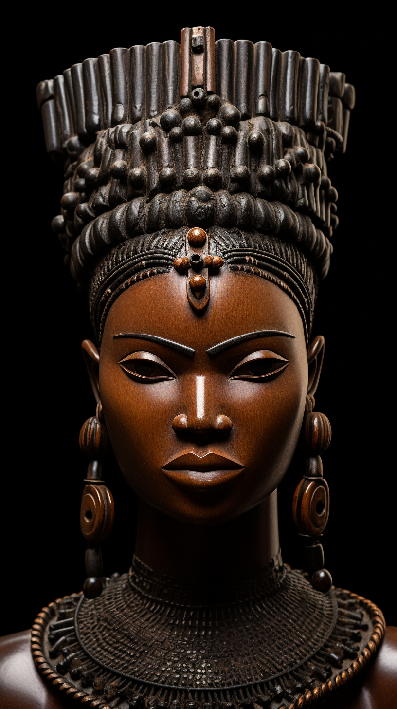 Edo Queen Idia in regal headdress and royal attire.