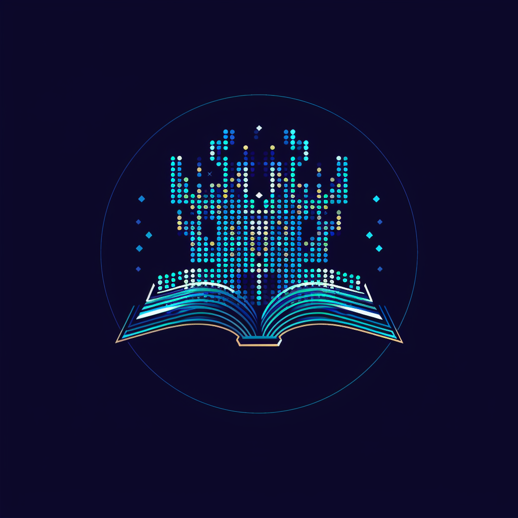 education technology logo book pixels fusion