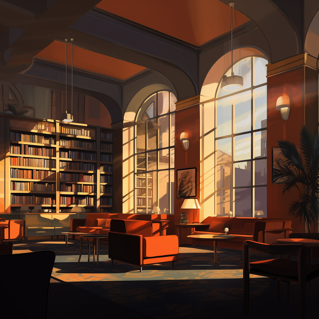 Cozy library in Hopper's style