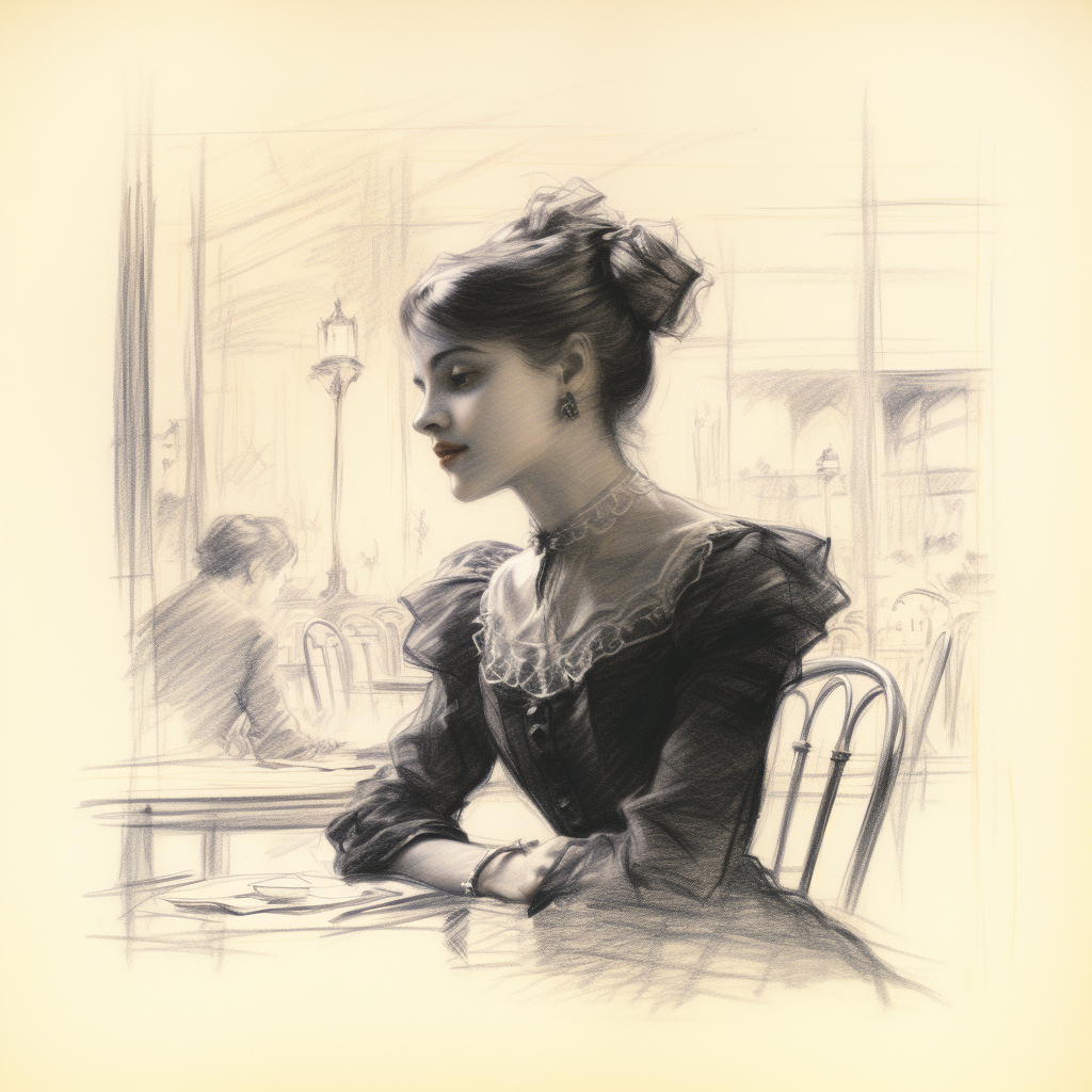 Beautiful portrait of an Edwardian lady in a Paris café