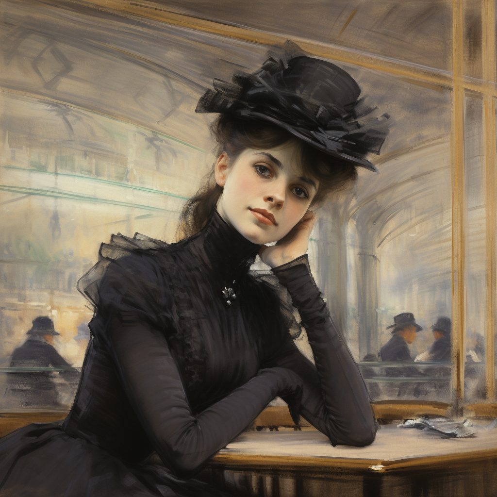 Portrait of an Edwardian Lady in Paris Café