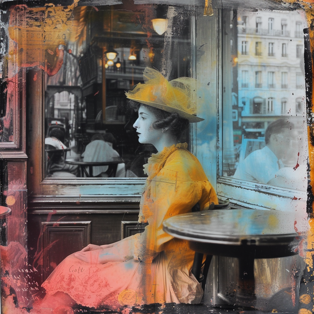 Edwardian woman in Paris cafe