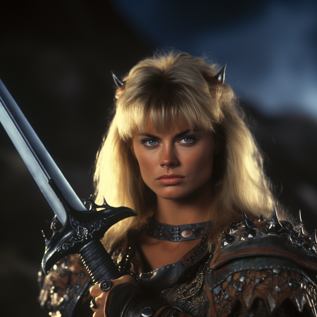 Erika Eleniak wielding claymore sword