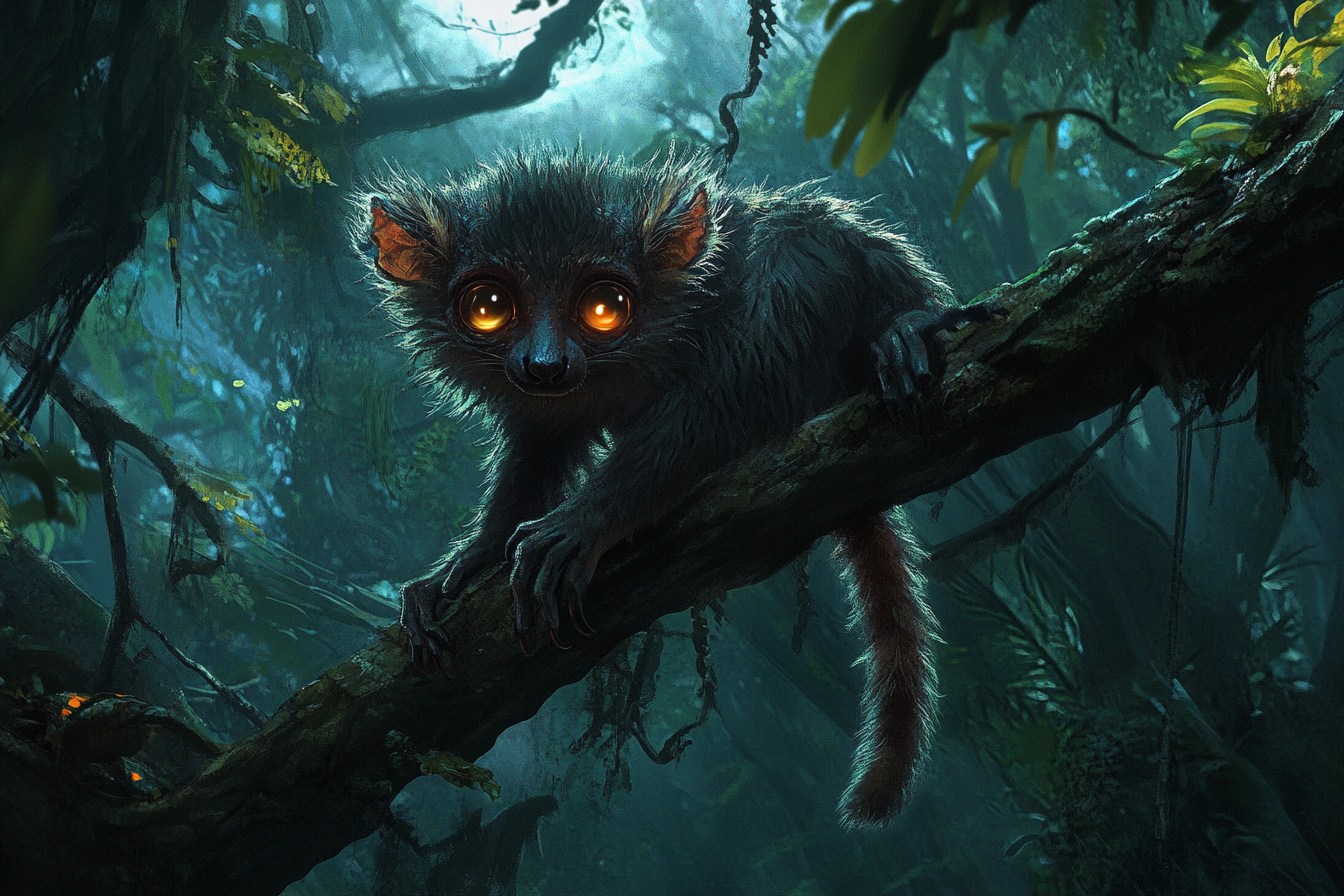 Nocturnal lemur with glowing eyes