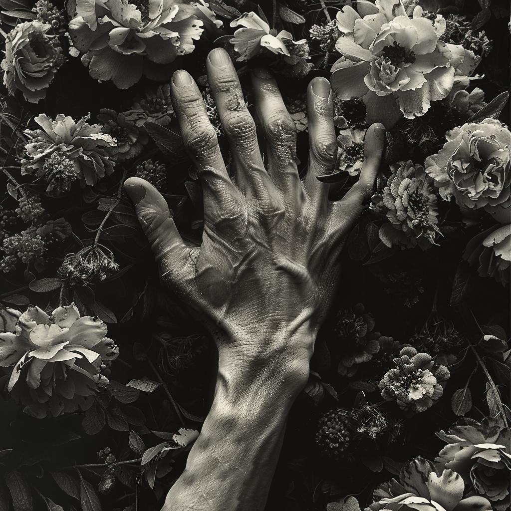 Dead flowers hand reaching out