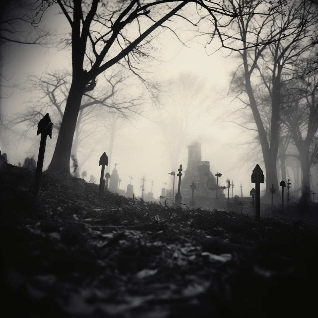 Spooky foggy cemetery Halloween poster