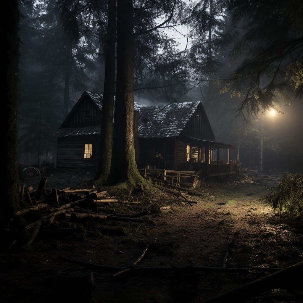 Eerie hunting cabin with dead wedding guests