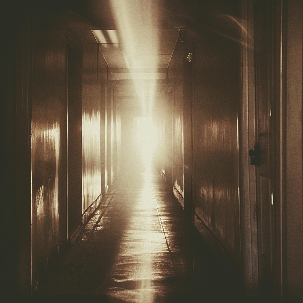 Eerie liminal corridor with unknown light source