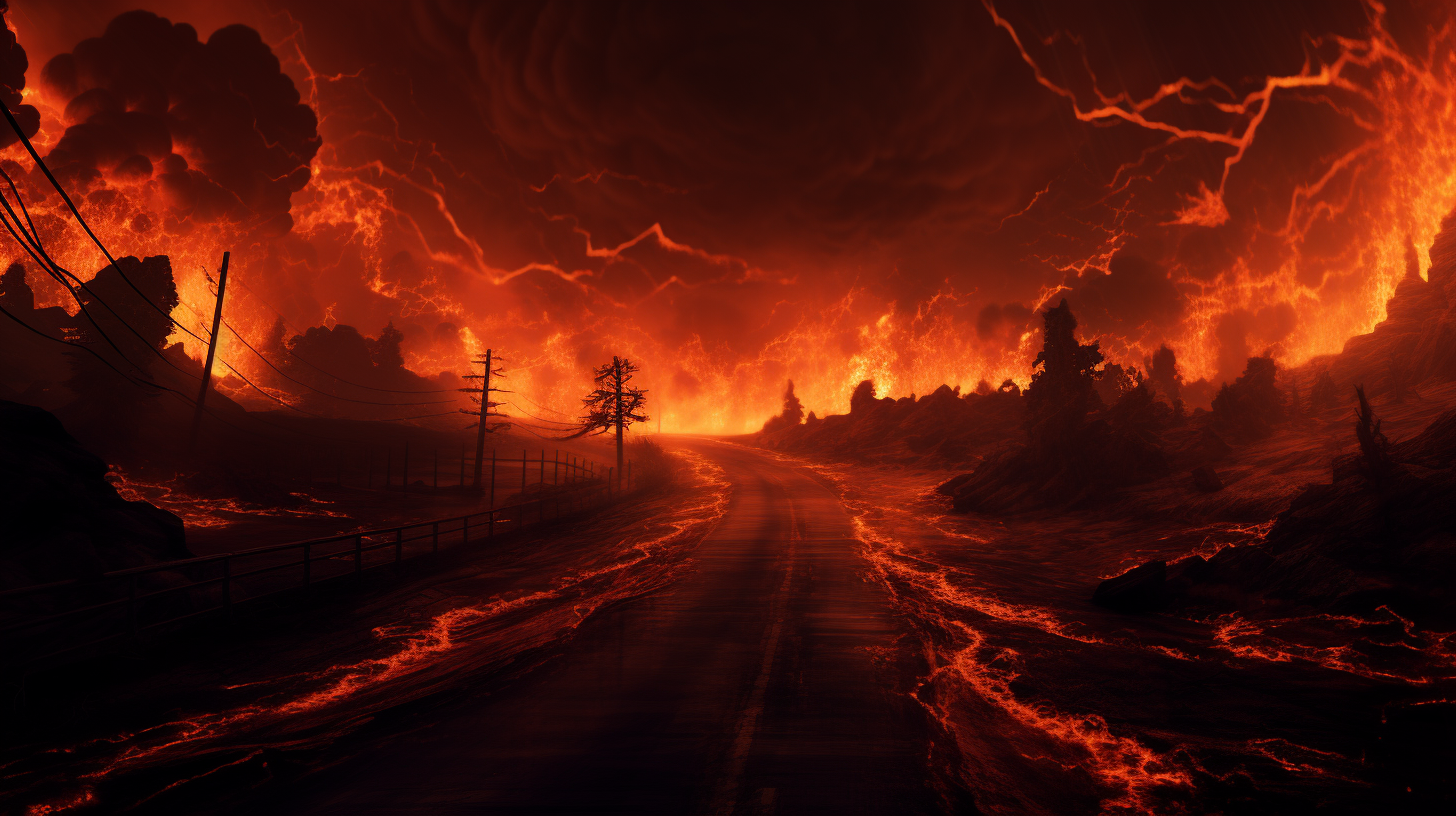 Dark and Scary Road with Fiery Gates